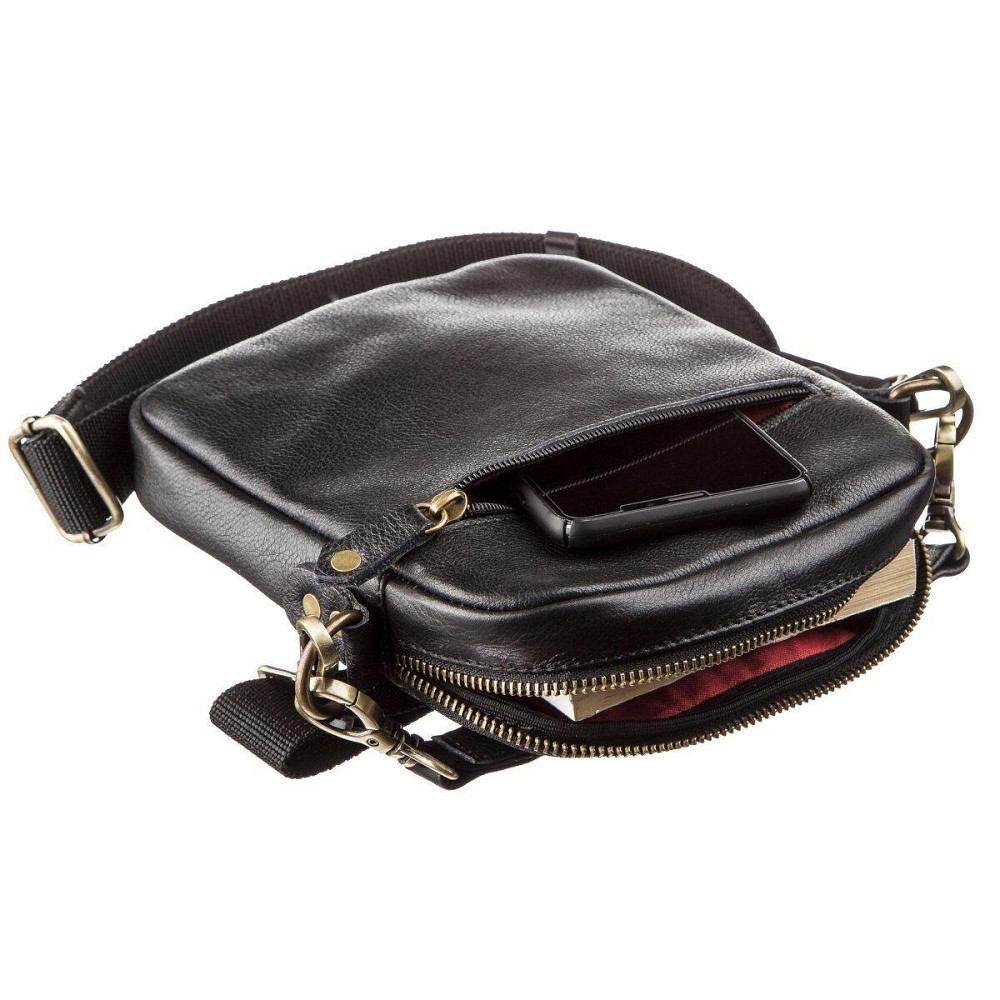 Мужская кожаная сумка с двумя съемными ручками Черная (SHVIGEL) Киев - изображение 4