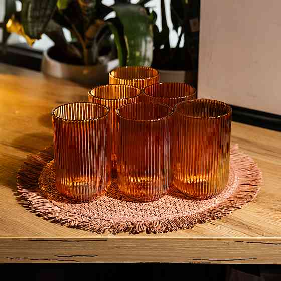 Набір скляних стаканів 6 штук 350 мл для напоїв Бурштиновий Yiwu HP-19-208 Коломыя