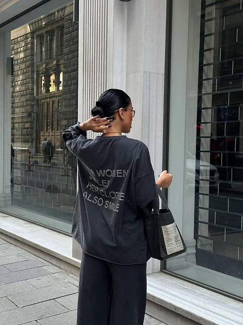 Женский прогулочный костюм двойка: кофта и штаны со стразами коттон 44, Графит Одесса - изображение 2