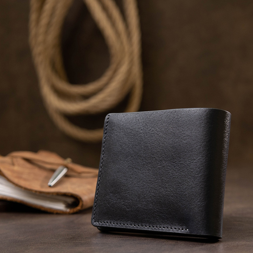 Кожаное мужское стильное портмоне GRANDE PELLE 11552 Синий Киев - изображение 9