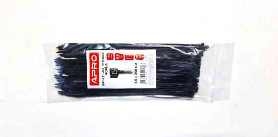 Хомут пластиковий APRO 3,6x200мм чорний (100шт) Винница