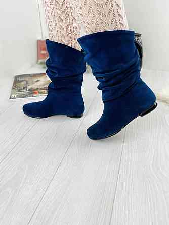 Nivelle Напівчоботи жіночі NIVELLE сині натуральна замша з хутром висота 24см обхват 34-36см (2 Коломыя