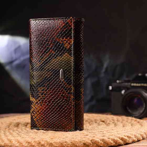 Горизонтальний жіночий гаманець з натуральної шкіри з тисненням під змію Різнокольоровий (CANPELLINI) Київ