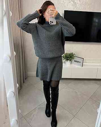 Женский базовый теплый костюм двойка мелкая машинная вязка Антрацит Одесса