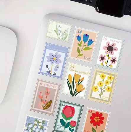 Наклейки марки с цветами 500 шт в рулоне, декоративные стикеры цветы Киев