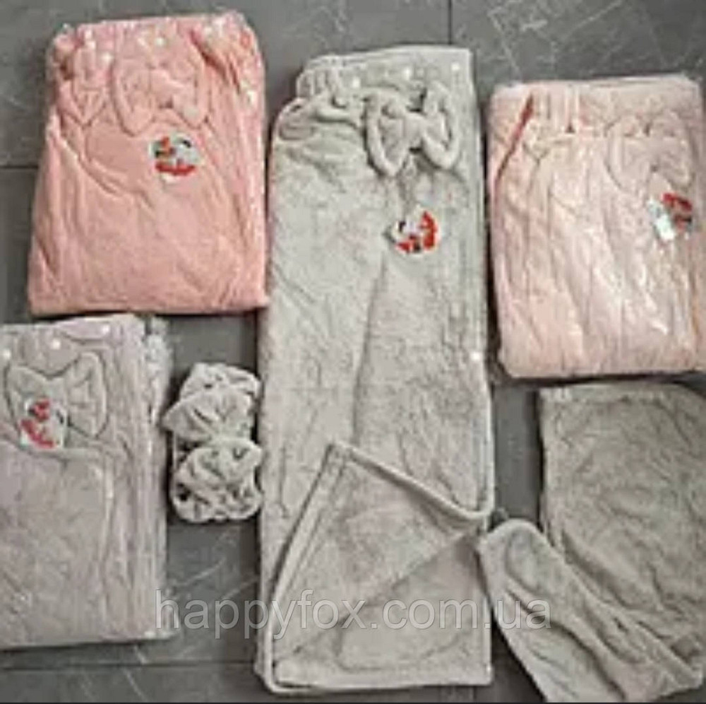 Набір жіночий рушник-халат із чалмою шапкою Бантік, Мікрофібра, 140*80 Сірий Львів - фото 3