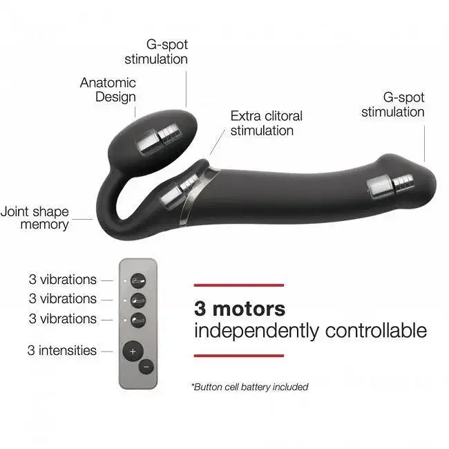 Безремінний страпон з вібрацією Strap-On-Me Vibrating Black M, діаметр 3,3 см, пульт ДК, регульовани Львов - изображение 4