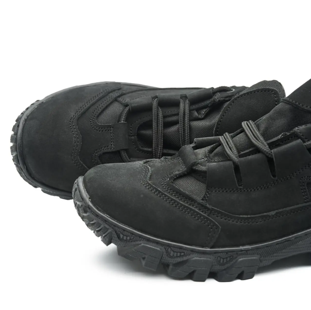 Мужские военные кожаные кроссовки черные демисезонные, тактические водостойкие кожаные кроссовки Львов - изображение 8