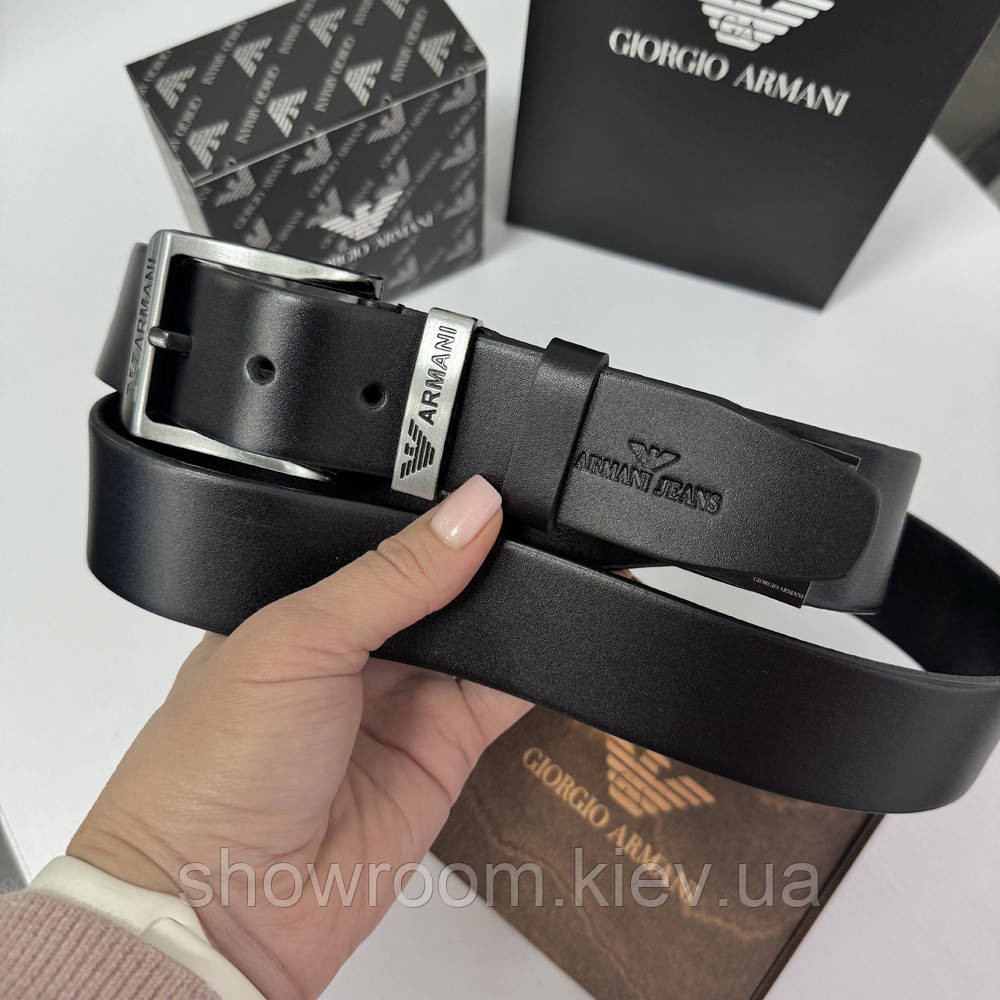 Мужской брендовый ремень из натуральной кожи (328) черный Киев - изображение 4