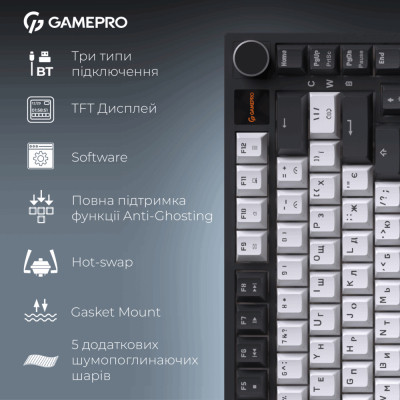 Клавиатура GamePro Asgard Valhalla Pro MK160B-D-Pro Rainy Switch Wireless/Bluetooth/USB UA Black (MK160B-D-Pro) Винница - изображение 6