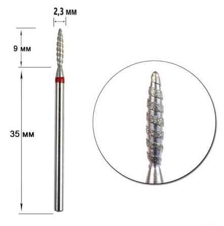 НАСАДКА НА ФРЕЗЕР АЛМАЗНАЯ ТОРНАДО ПУЛЕВИДНАЯ КРАСНЫЙ ОБОДОК. Киев