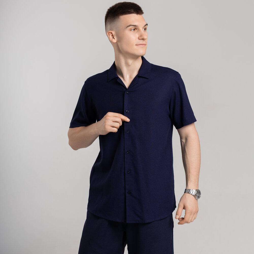 Чоловіча сорочка з коротким рукавом темно-синя Pobedov Marsel Київ - фото 8