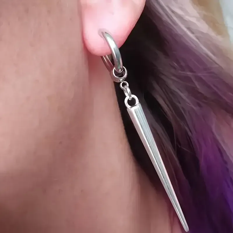 Готические панк серьги с длинными серебристыми подвесками-шипами Киев - изображение 4