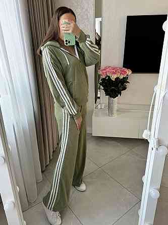 Жіночий стильний прогулянковий велюровий костюм-двійка Оливка, 48/50 Одеса