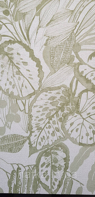 Шпалери вінілові на флізеліні метрові Rasch Novella 1,06х10 квіти листя гілки акварель матові зелені салатові на білому Київ - фото 2