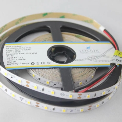 Світлодіодна стрічка LED-STIL 4000K 4,8 Вт/м 2835 60 діодів IP33 12 Вольт 500 lm нейтральне світло (DFN2835-60A4-IP33) Вінниця - фото 3