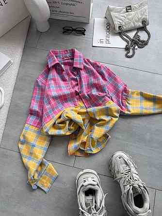Женская двухцветная оверсайз рубашка в клетку турецкая фланель котон Одесса