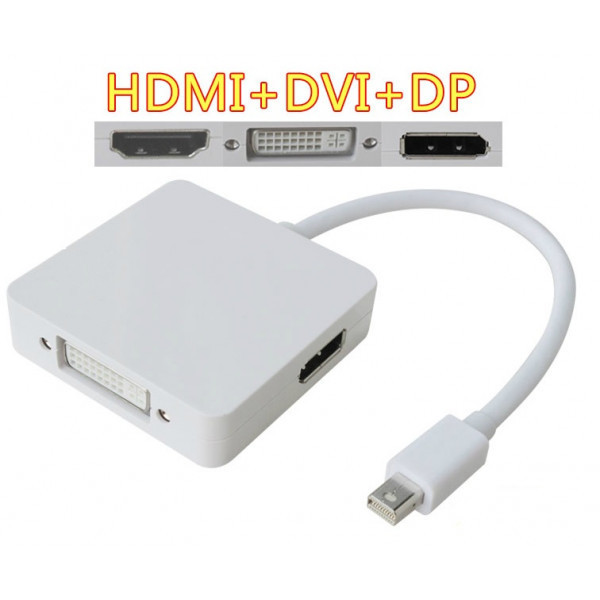 Перехідник mini DisplayPort M --> HDMI/DisplayPort/DVI (24+5), FHD 1080p, кабель 0.2 м (S0416) Київ - фото 1
