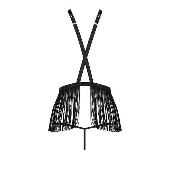 Комплект білизни Passion Exclusive INDRA SET OpenBra XXL/XXXL, black, стрінги, портупея з бахромою Sex Aura Київ