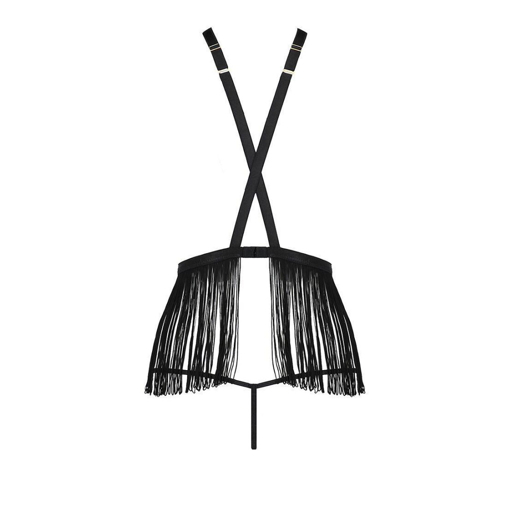 Комплект білизни Passion Exclusive INDRA SET OpenBra XXL/XXXL, black, стрінги, портупея з бахромою Sex Aura Київ - фото 6
