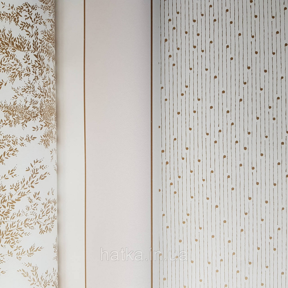 Шпалери вінілові на флізелін Caselio The Place to bed 0.53х10 м смуги точки золотисті на білому 3д Київ - фото 2