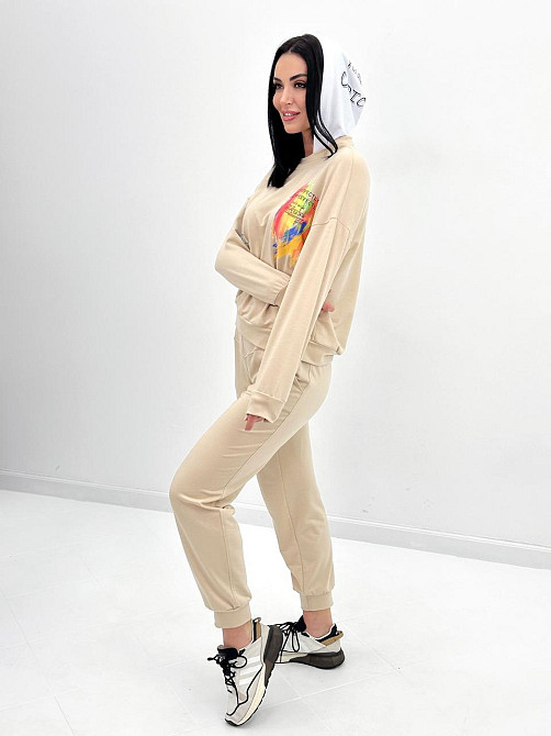Жіночий костюм-двійка з капюшоном "Rainbow"| Батал | Розпродаж моделі Бежевий, 50-52 Київ - фото 2