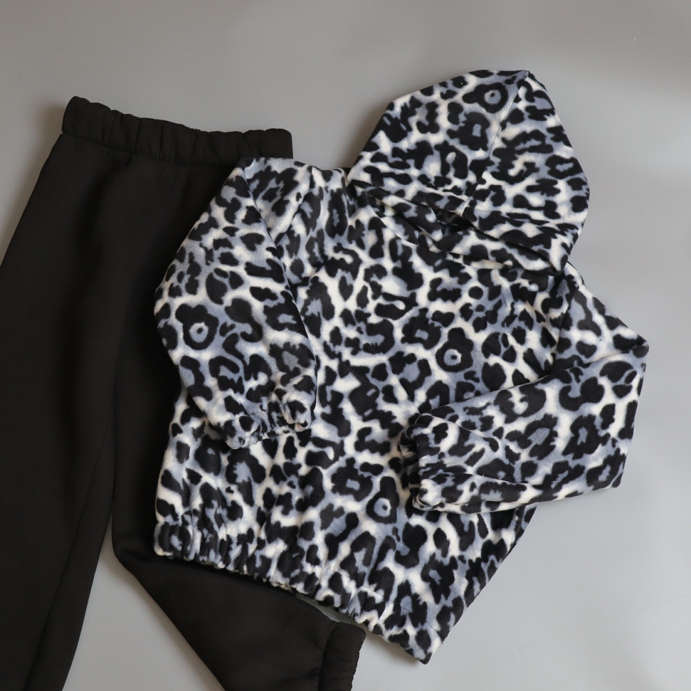 Зимний флисовый детский костюм лео серый (худи с капюшоном + штаны) Каменец-Подольский - изображение 2