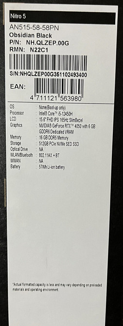 Ноутбук: ASER NITRO 5 i5-12450H/16Gb./ RTX512Gb. 4050, 165Hz Київ - фото 6