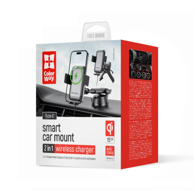 Універсальний автотримач ColorWay AutoSense Car Wireless Charger 2 (Dashboard+Air Vent) 15W (CW-CHAW040Q-BK) Вінниця - фото 3