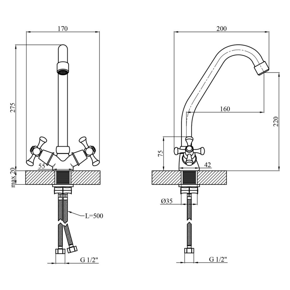 Змішувач для кухні Kroner KRM Rhein - C030 Київ - фото 7