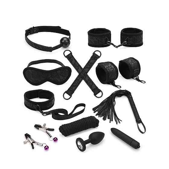 Набор Liebe Seele Black Lace and Neoprene 11pcs Bondage Kit, анальная пробка с кристаллом, вибропуля Sex Aura Киев