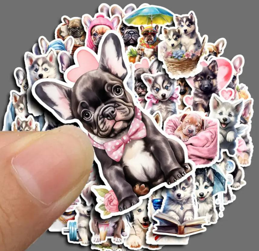 Стикеры милые щенки. Наклейки с собаками Водонепроницаемые Виниловые Эстетические Набор 50 шт. Киев - изображение 1