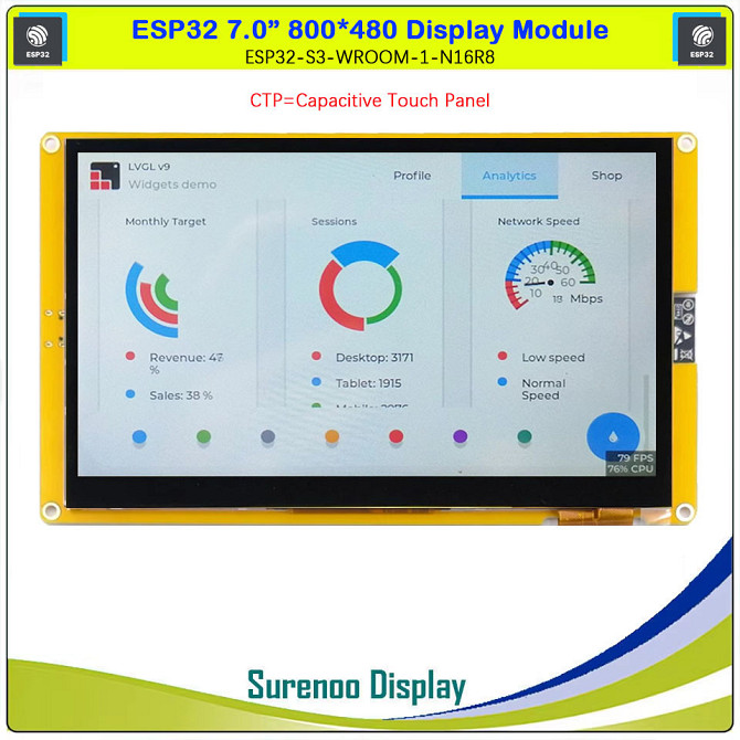 Модуль дисплея ESP32 7.0” дюймов 800×480 с сенсором, Wi-Fi, Bluetooth, PSRAM 8MB, FLASH 16MB для Ard Киев - изображение 2