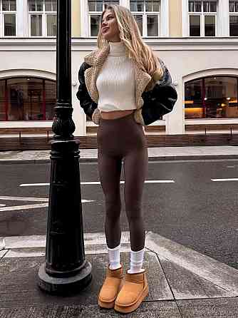 Женские теплые базовые лосины без боковых швов турецкий рубчик на флисе Шоколад, 46/48 Одесса