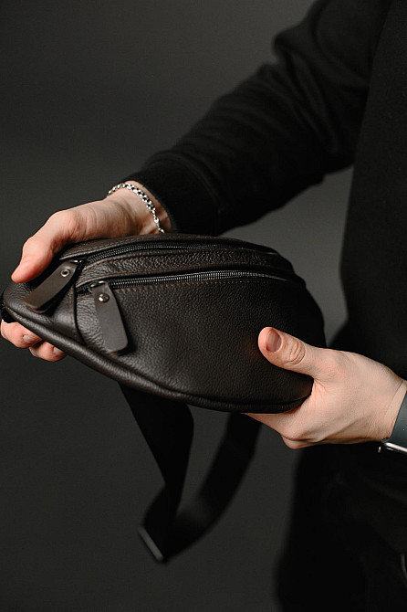 Чоловіча бананка, шкіряна сумка на пояс, коричнева SL033 (Коричнева) Суми - фото 6