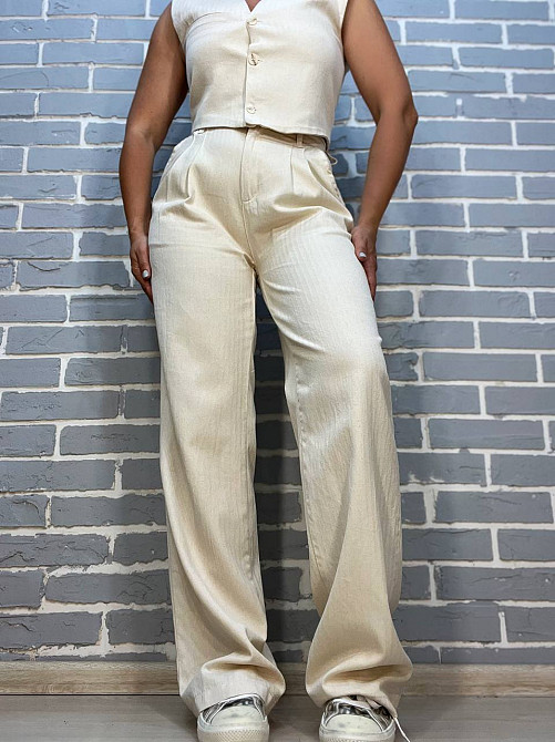 Брюки жіночі Mix Ray 4047 Мом рівні від стегна висока посадка льон молочні, молочний, S Київ - фото 9