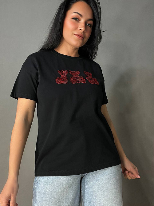 Футболка жіноча Pepper&mint BX24-68 з вишивкою ведмедики чорна, чорний, S Київ - фото 1
