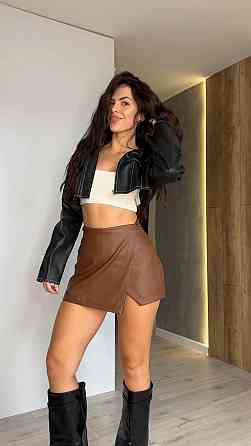 Женская короткая юбка-шорты матовая эко-кожа на замше Шоколад, 42/44 Одесса