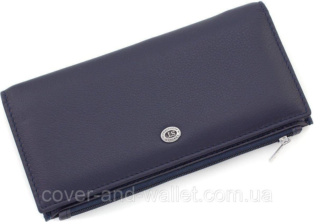 Тонкий кожаный кошелек на ​​молнии черный Синий Киев - изображение 3