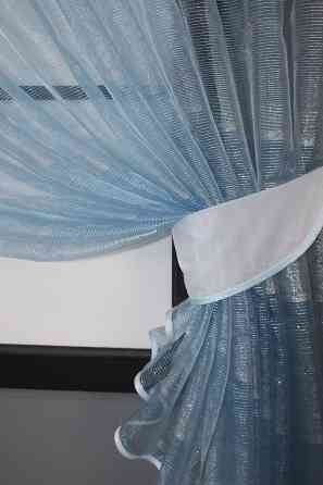 Кухонные шторки VR-Textil № 101к с подвязками молочный с голубым 330х170 см (52-0308) Киев