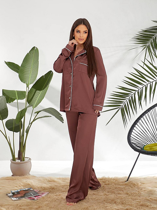 Жіноча бозова домашня піжама шовк армані Шоколад, 42/44 Одеса - фото 1