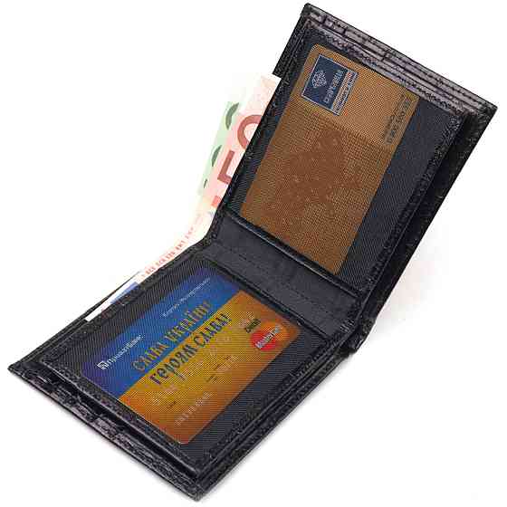 Качественный кошелек для мужчин в два сложения из натуральной фактурной кожи с тиснением под крокодила CANPELLINI 21584 Черный Киев