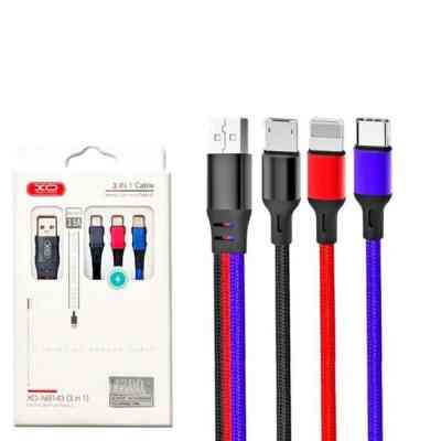 Дата кабель USB 2.0 AM to Lightning + Micro 5P + USB-C 1.2m black red blue XO (XO-NB143-3in1) Вінниця