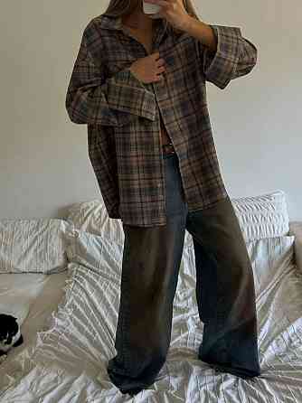 Жіноча трендова оверсайз сорочка у клітинку фланель Одеса