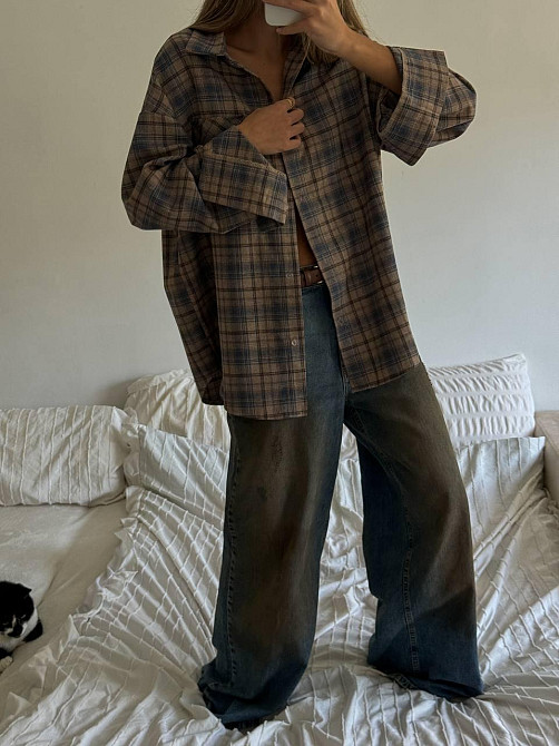 Жіноча трендова оверсайз сорочка у клітинку фланель Одеса - фото 2