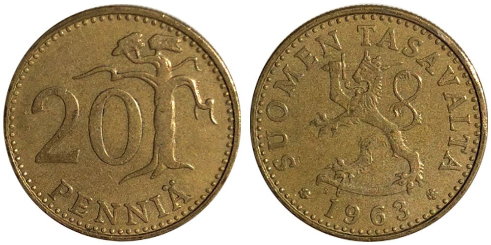 Монета 20 пенні. 1963,72,81,82 рік, Фінляндія.(БЖ) Полтава - фото 1