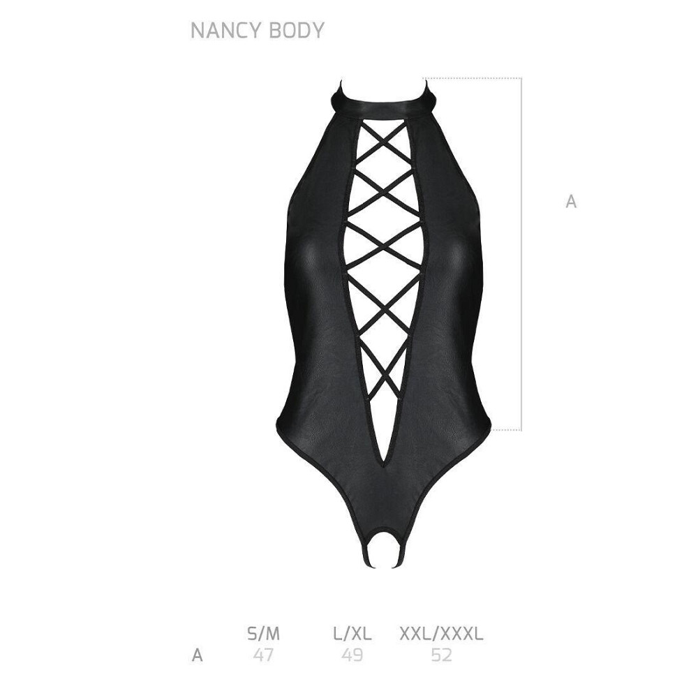 Боді з еко-шкіри з імітацією шнурівки та відкритим доступом Passion NANCY BODY XXL/XXXL, black Sex Aura Київ - фото 5