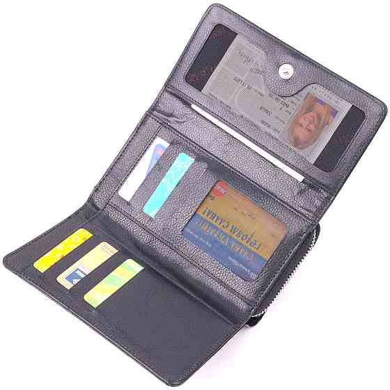 Цікаве жіноче портмоне з лакованої фактурної шкіри KARYA 21431 Чорний Київ