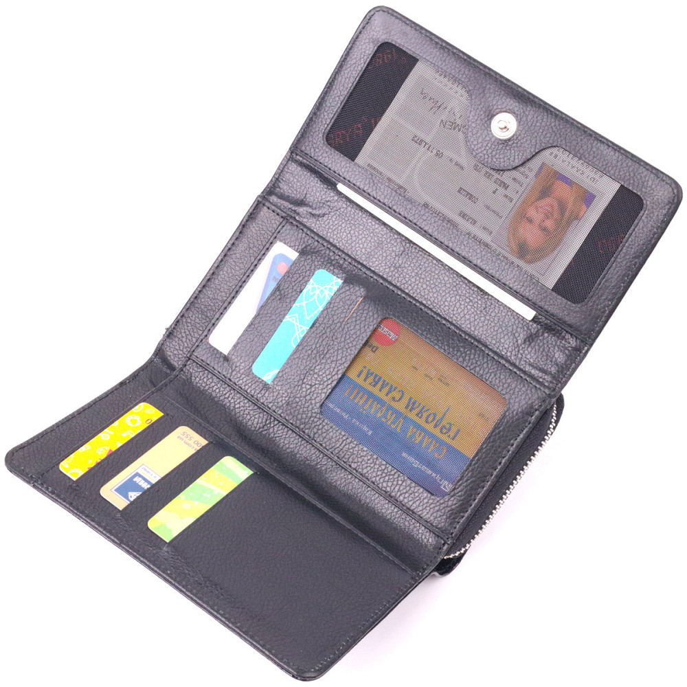 Цікаве жіноче портмоне з лакованої фактурної шкіри KARYA 21431 Чорний Київ - фото 6