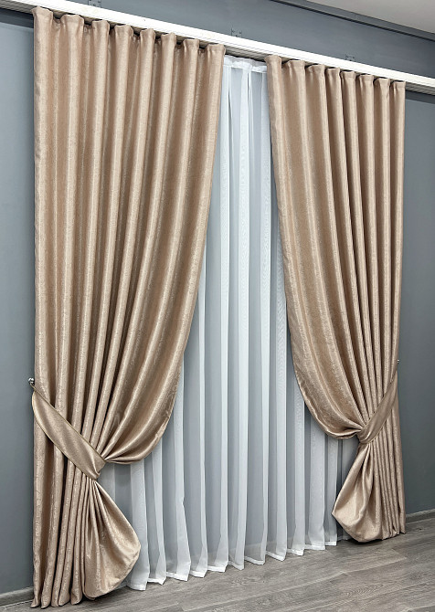 Комплект готовых штор VR-Textil Софт № 2038ш Бежевый 200х270 см 2шт (32-420) Киев - изображение 3